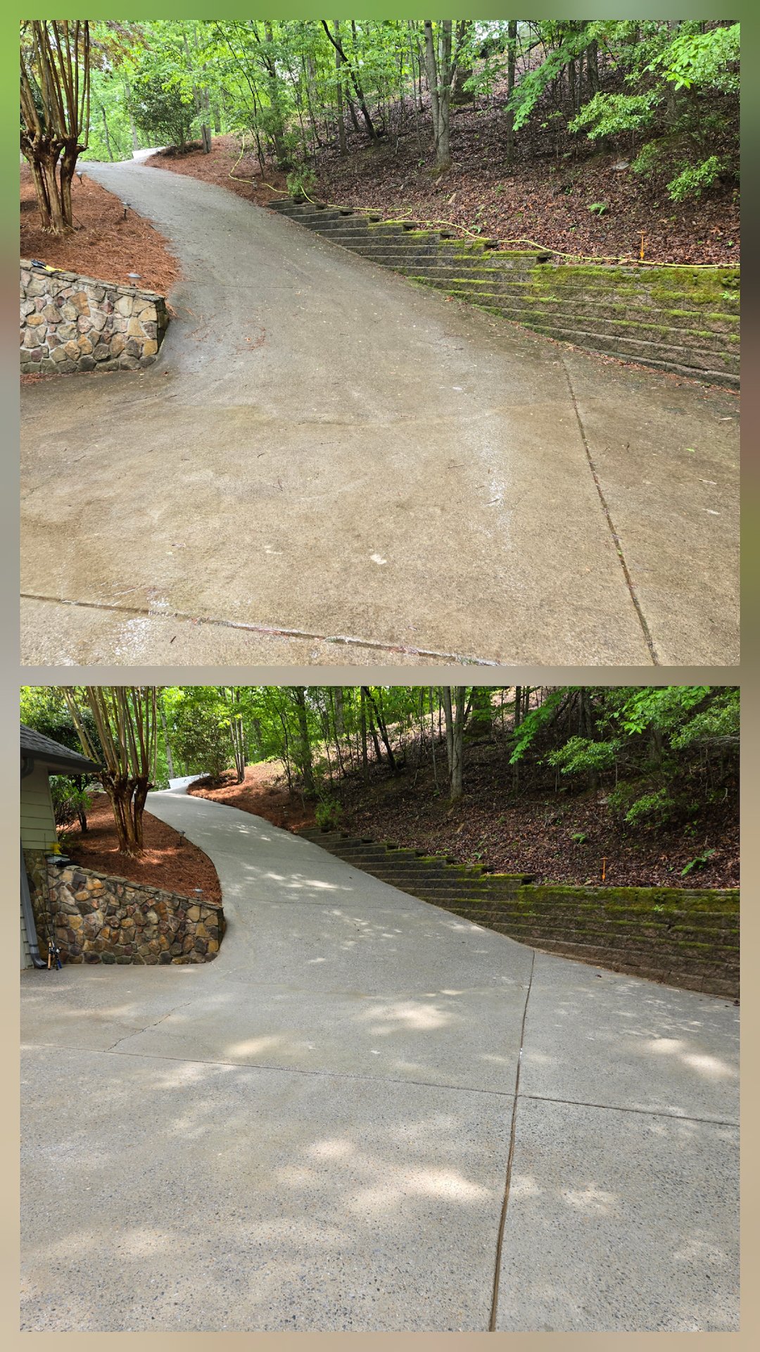 THIS DRIVEWAY IN GAINSEVILLE, GEORGIA, HAS BEEN RESTORED TO A LIKE-NEW CONDITION BY OUR DRIVEWAY CLEANING SERVICE